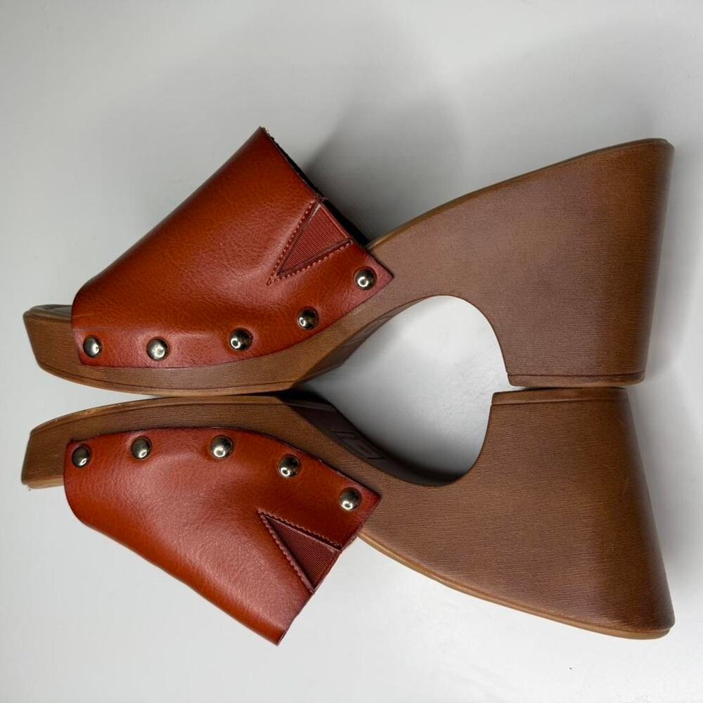 Sun + Stone Brown Platform Mule Clogs Sz 10 Boho Festival Wooden Heel Slides - Picture 4 of 7